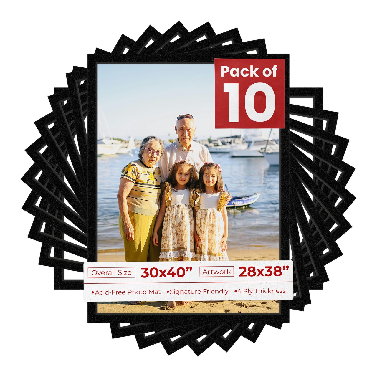Black with Black Core Mat Board for 30x40 Frames - Fits 28x38 Photos